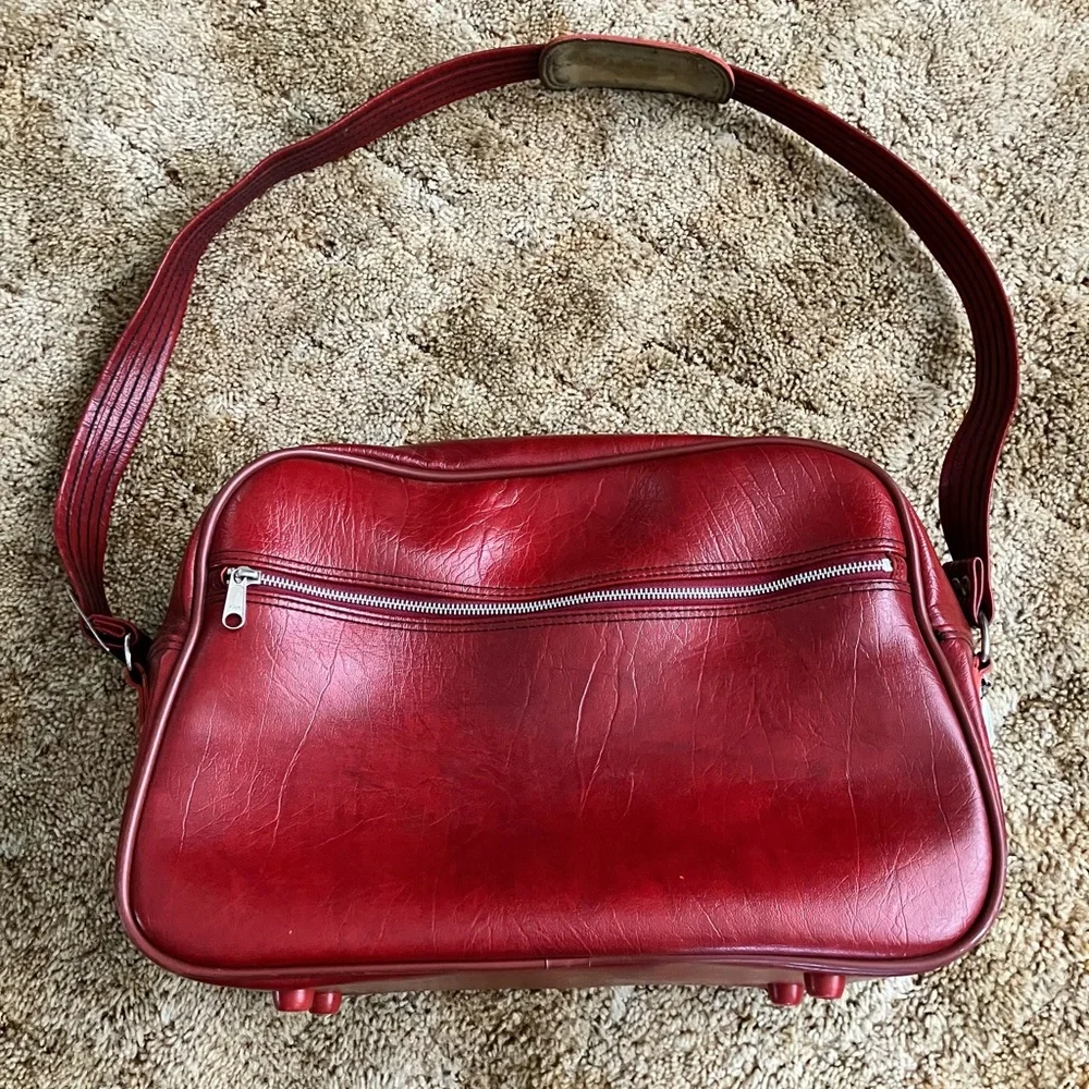 Sears Vintage Travel Bag, Burgundy Leather, YKK Zippers, 44” Adj. Strap